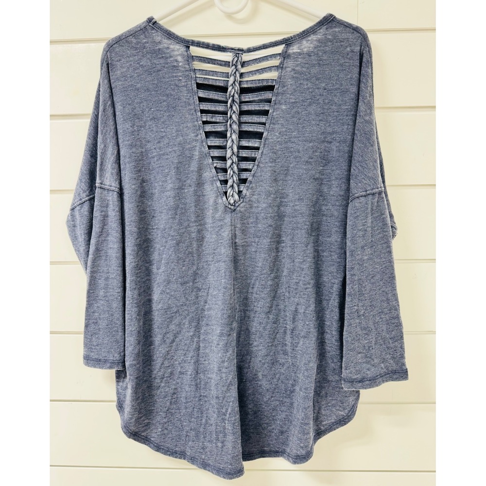 Sage Collective Blue Braided Lattice Back High Low Top Womens XL Long Sleeve